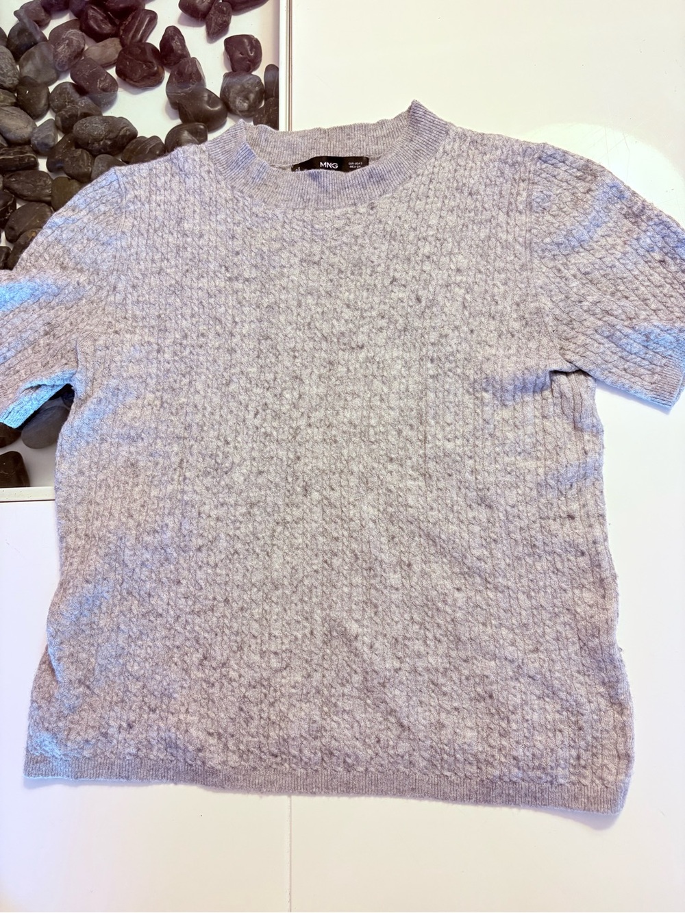 Mango Light Gray Short Sleeve Crewneck Sweater